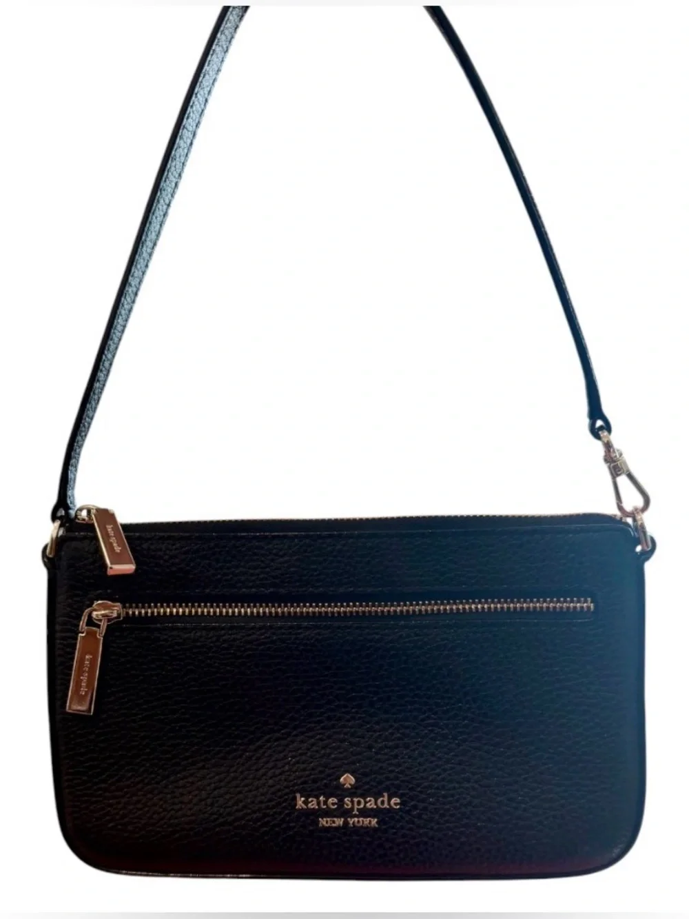 Kate Spade Petite Black Pebbled Leather Shoulder Bag Gold Hardware - Authentic